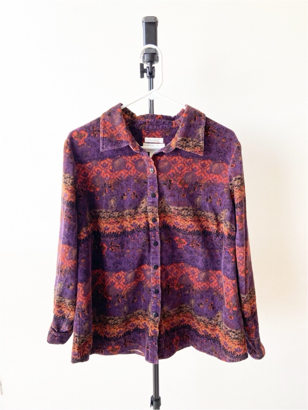 CJ Banks Purple & Orange Corduroy Button-Up Shirt Size L